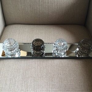 4 Piece Glass Votive Set on Mirror Tray